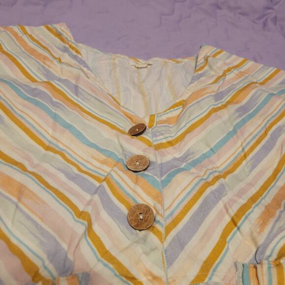 Multicolor Striped Summer Short Sleeve Wide Leg Jumpsuit S/M Pocket World Market - Picture 7 of 8